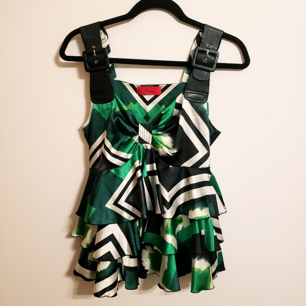 Carina Poly/Spandex Buckled Ruffled Top...M